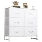 WLIVE White Dresser for Bedroom with 6 Fabric Drawers, Closet Dresser with Metal Frame, Wooden Top, Chest of Drawers for Closet, Living Room, Hallway - color: White