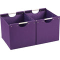HOONEX Large Collapsible Storage Bins, Linen Fabric, Pack of 2, Storage Baskets with Wooden Carry Handles and Sturdy Heavy Cardboard, for Home, Office, Car, Nursery, Dark Purple - color: Dark Purple