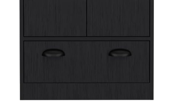 Modern Black Dresser Closet: 1 Door Upper Storage, 2 Shelves, Hanging Tube with 2 Doors, Bottom Drawer - Compact Wardrobe Solution