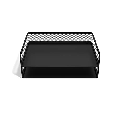 TRU RED Side‑Load Stackable Metal Letter Tray, Matte Black, 2‑Pack – Desktop Paper Organizer for Office Files & Documents