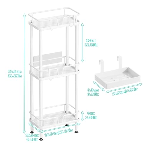 HapiRm Standing Corner Shower Caddy - 3 Tier Corner Shower Organizer with Soap Holder, Rustproof Stainless Steel Bathroom Shelf with 4 Hooks, White - color: White