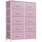 YITAHOME 10 Drawer Dresser - Fabric Storage Tower, Organizer Unit for Bedroom, Living Room, Hallway, Closets - Sturdy Steel Frame, Wooden Top & Easy Pull Fabric Bins, Pink - color: Pink, style: 10-Drawer