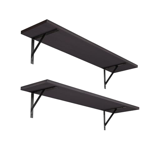 DINZI LVJ Long Wall Shelves, 23.6 Inch Wall Mounted Shelves Set of 2, Easy-to-Install, Storage Ledges with Sturdy Metal Brackets for Living Room, Bathroom, Bedroom, Kitchen, Espresso - color: Espresso, size: 23.6 Inch