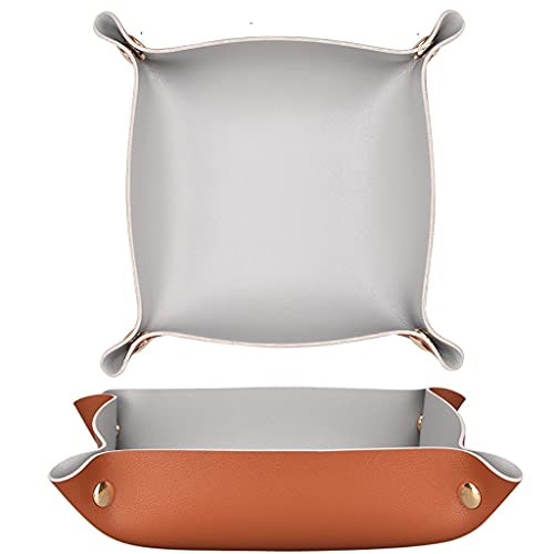 2 pcs Key Tray Jewelry Tray Leather Key Tray for entryway Table Leather Desk Organizer Catch All Trays Candy Holder Sundries Tray Dark Red (Color : Gray) - color: Gray,red