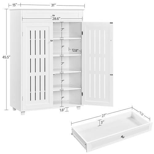 Yaheetech Shoe Cabinet, 5-Tier Shoe Rack Organizer with 1 Drawer, Freestanding Wooden Shoe Storage Cabinet with 2 Louvered Door & Adjustable Shelves for Entryway Hallway, White - color: White, size: 31 x 15 x 45.5''