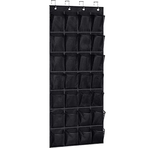 28 Large Pockets Over The Door Shoe Organizer, Hanging Shoe Organizer for Closet, Premium Clear Shoe Rack for Door, Shoes Hanger Organizers Storage Holder for Back of Door and 4 Metal Hook Black - color: Black, size: 28 Pockets