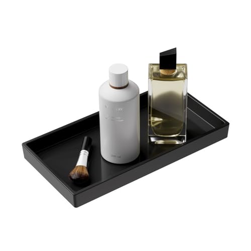 Vanity and Bathroom Tray, 7.7" ABS Countertop Organizer,Waterproof Vanity Tray for Toilet Tank,Perfume,Soap,Keys,Bathroom Accessories,Kitchen and Bath Trays,Non Slip Small Trays,Black - color: Black, size: 7.7" x 4" x 0.7"
