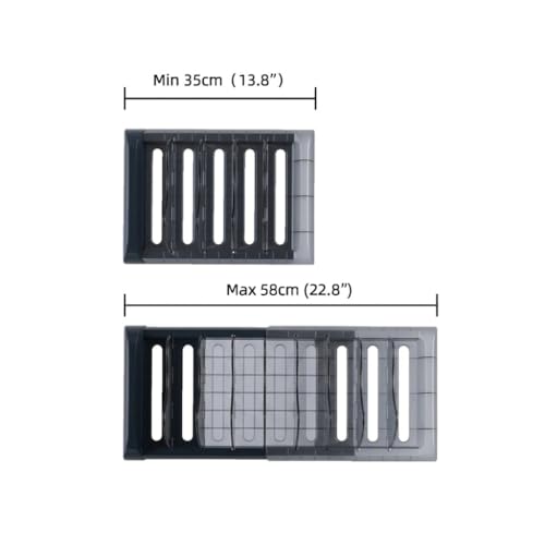 OMIO Pot Lid Organizer for Cabinet, A-560 Heavy Duty ABS Pan Rack Adjustable 9.8-22.8 inch with 8 Removable Dividers, Under Sink Storage for Cookware, Cutting Board, Dark Gray - color: Deep Grey & Translucent
