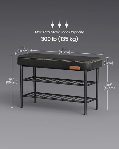 VASAGLE EKHO Collection - Shoe Rack Bench, Storage Bench for Entryway, Synthetic Leather with Stitching, Mid-Century Modern, Loads 300 lb, 11.8 x 31.5 x 19.7 Inches, Ink Black ULSB054B01 - color: Ink Black, size: 31.5"W