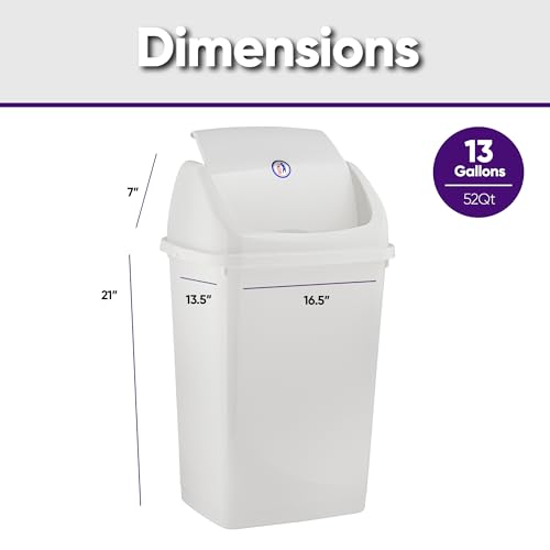 Superio Kitchen Trash Can 13 Gallon with Swing Lid, Plastic Tall Garbage Can Outdoor and Indoor, Large 52 Qt Recycle Bin and Waste Basket for Home, Office, Garage, Patio, Restaurant (White) - size: 13 Gallon, style: 1 Pack