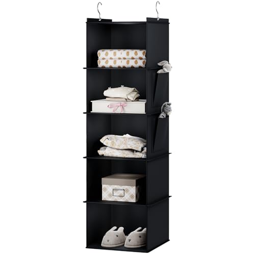 YOUDENOVA Hanging Closet Organizer, 5-Shelf Closet Hanging Storage Shelves, Black - color: Black, size: 5-SHELF