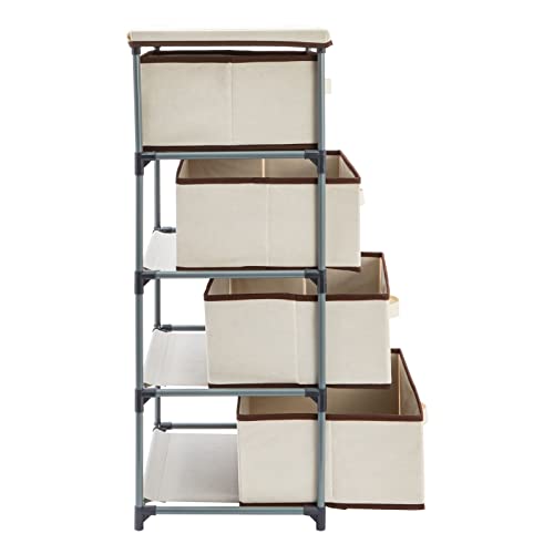 Juvale 4-Tier Dresser for Bedroom - 16.5 in L x 13 in W x 33 in H, Beige, Metal & Fabric - Freestanding Closet Organizer with Fabric Storage Drawers - Narrow Dresser & Cabinet with Drawers - color: Beige