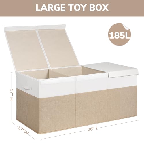 INDRESSME 185L Extra Large Toy Box, Toy Storage Organizer Collapsible Storage Bins with Lids Toy Chest for Playroom, Living Room, Toy Baskets Storage Kids, Boys Girls 39" x 17" x 17" (Beige & White) - color: Beige & White, size: 39"x17"x17"