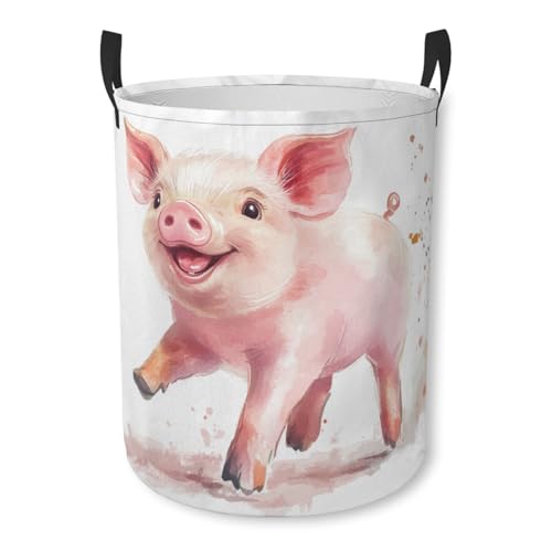 Cute Pig Laundry Basket Funny Animal Foldable Laundry Hamper with Handles Clothes Storage Bin for Household Bedroom Bathroom Dorms 17.3"x13.6" - color: Cute Pig