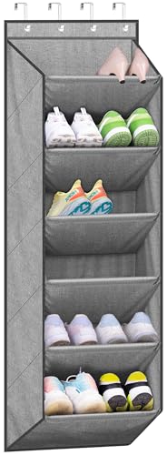 SLEEPING LAMB Shoe Rack for Door with Large Deep Pocket, Over The Door Shoe Organizer for Closet, Dorm and Narrow Hanging Sneaker Storage Holder, Grey - color: Grey, size: 52.5''