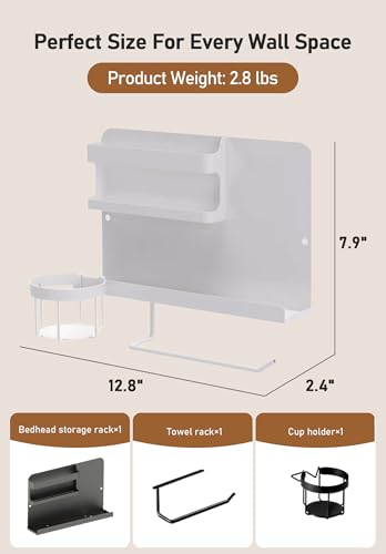 Bedside Wall Organizer Metal Shelf with Cup & Tissue Holder – Waterproof Wall Storage Rack for Dorm Room, Bathroom, Kitchen, and Office (White) - color: White