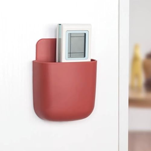 1Pcs Multi-Purpose Adhesive Wall Mounted Storage Box No-Drill Plastic Organizer for Remote Control Phone and Small Items Compact Space Saving Design(Red) - color: Red