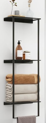 Towel Storage for Bathroom, 3 Tier Towel Rack with Shelf and Towel Bar, Wall Mounted Towel Racks for Bathroom Towel Storage and Organizer - Matte Black - color: Black - 3tier