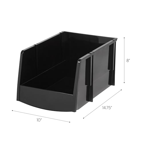 IRIS USA Stackable Storage Bins Open Front, 6 Pack, Plastic Hanging Organizer Caddy Basket for Hardware Crafts, Small Parts, Nuts and Bolts, Garage Tool Storage, Jumbo, Black - size: Jumbo - 6 Pack