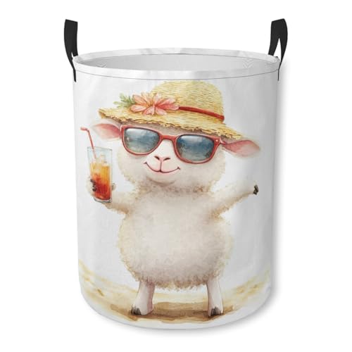 Funny Sheep Laundry Basket Animal Foldable Laundry Hamper with Handles Clothes Storage Bin for Household Bedroom Bathroom Dorms 17.3"x13.6" - color: Funny Sheep