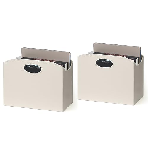 EZDeco Magazine Holder Foldable Magazine Rack Floor PU Leather File Holder Newspaper Book Storage Magazine Basket Document File Folder Organizer for Office Home (Off-White-2) - color: Off-White-2