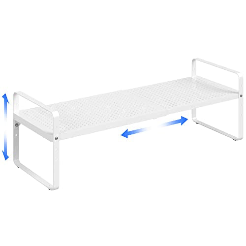 Expandable Cabinet Shelf Organizer Adjustable Metal Spice Rack Stackable Freestanding Counter Storage Shelves for Kitchen Cabinet Under Sink Office Desk (White - 1Pack - L16.5-27'' * W10.2'' * H9.6'') - color: White - 1pack - L16.5-27'' * W10.2'' * H9.6''