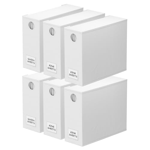 SpaceAid 6 Pack Bed Sheet Organizers and Storage, Foldable Sheet Organizer for Linen Closet, Sheets Set Folder Keeper with Window XL (Queen & King Size) Bedding Container, (White, 6 Pack) - color: White, size: 6 Pack