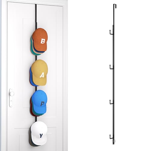 HapiRm Over Door Hat Rack - Hat Organizer with 4 Hooks Design, Hanging Baseball Cap Organizer Storage Holds Up to 20 Caps for Door, Bedroom, Closet (Black) - color: Black, size: 1 Pack