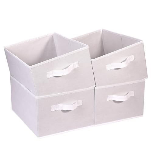 BOMKEE Clothings Collapsible Storage Bins, Foldable Organizers and Storage Baskets Cube Storage Bin for Bedroom Living Room (4 Pack) (White, 15.4x11.4x7.9inch) - color: White, size: 15.4x11.4x7.9inch