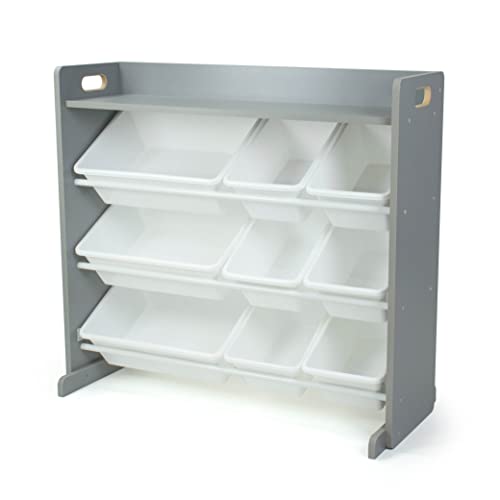 Humble Crew Toy Storage Organizer with Top Shelf and 9 Removable Bins, Grey/White – Toddler Bookshelf with Toy Organizer - Modern Toy Rack Ideal for Kids' Rooms, Playrooms, and Nurseries - color: Grey/White