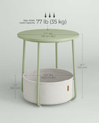 VASAGLE LILEA Collection - Small Round Side End Table, Modern Nightstand with Fabric Basket, Laurel Green and Cream White ULET223C69 - color: Laurel Green + Cream White, size: Round + 1 pack