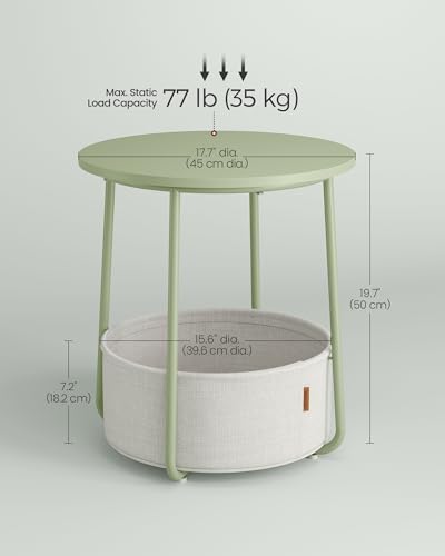 VASAGLE LILEA Collection - Small Round Side End Table, Modern Nightstand with Fabric Basket, Laurel Green and Cream White ULET223C69 - color: Laurel Green + Cream White, size: Round + 1 pack