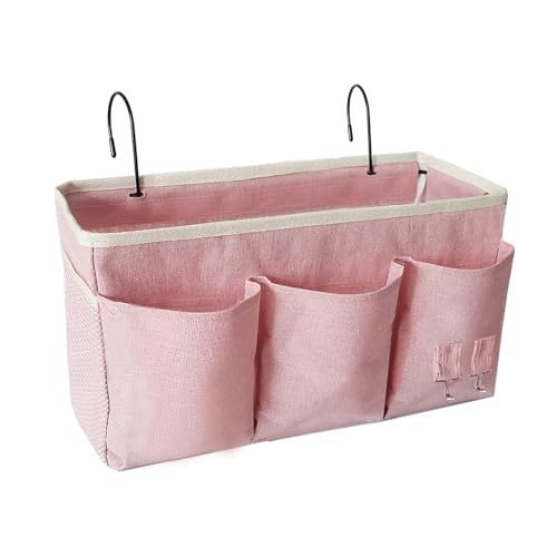 Bedside Caddy, Bedside Hanging Storage Organizer forBunk and Hospital Beds,College Dorm Bed，Can be Placed Glasses Books Mobile Phones(Light Pink) - color: Light Pink