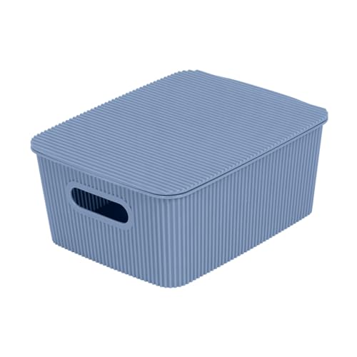 Glad Storage Baskets with Lids - Set of 6 Stackable Plastic Boxes with Handles - Decorative Shelf Organizer Bins for Bathroom and Closet, Blue, 1 Gallon - color: Blue, size: 1 Gallon