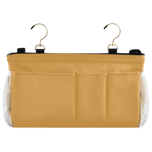 Mustard Yellow Bedside Caddy Storage Bag Bedside Organizer for Bunk Bed Headboards College Hanging Bag Bedside Shelf 6 Pockets with Hooks for Magazine Water Bottle Holder - color: Mustard Yellow