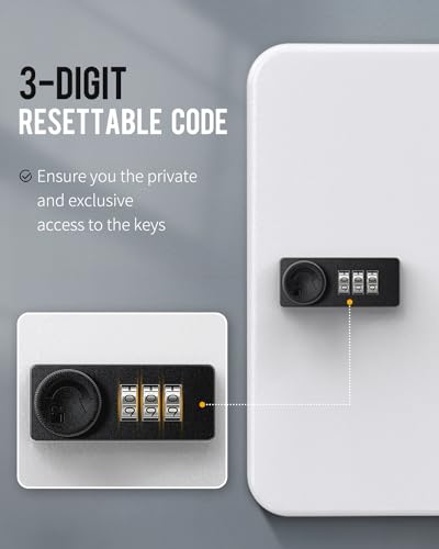 Uniclife 28-Key Steel Key Cabinet with Combination Lock Wall Mounted Key Organizer with Resettable Code White Digital Security Box with Hooks and Large Key Tag Labels Identifiers in 5 Assorted Colors - color: White, size: 28 Keys