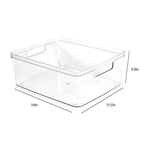 Isaac Jacobs 2-Pack Large Clear Storage Bins (11.5” L x 14” W x 5.5” H) w/Cutout Handles, Plastic Organizer for Home, Office, Kitchen, Fridge/Freezer, Bathroom, BPA Free, Food Safe (Large) - size: Large