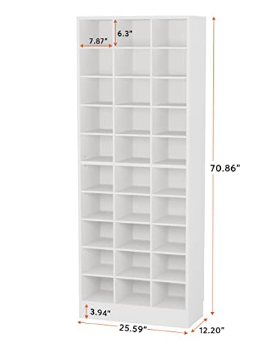 Tribesigns 10-Tier Shoe Storage Cabinet, White Wooden Shoe Rack with 30 Cubbies, Freestanding Tall Entryway Shoe Organizer for Closet, Entryway, Living Room - color: White