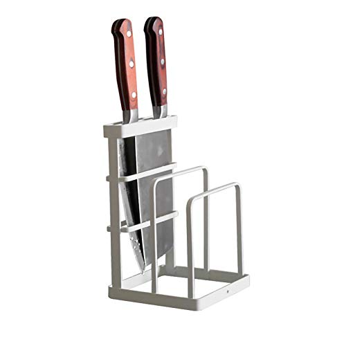 VANRA Metal Knife Block Without Knives, Multifunctional Knife Holder with 2 Layers Cutting Board Rack Dish Rack, Kitchen Storage Organizer,White - color: White, size: 4.7"L X 5.5"W X 8.5"H - Without Draining Tray