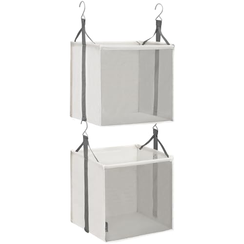 STORAGE MANIAC 2-Shelf Hanging Closet Organizer, Cloth Hanging Closet Shelf, Hanging Closets Baskets with Hooks for Dorm, Apt, Bedroom, College, Garment Rack, Wardrobe, Fabric with Mesh, Ivory - style: Ivory