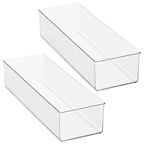 mDesign Plastic Drawer Organizer Box, Long Storage Organizer Bin Container; For Closets, Bedrooms, Use for Leggings, Socks, Ties, Jewelry, Accessories - Lumiere Collection - 2 Pack - Clear - size: 6 x 18 x 4 (Pack of 2)