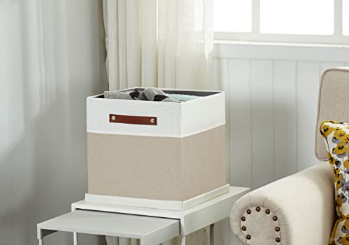 DECOMOMO Storage Basket with Lid, Storage Cubes with Handles, Fabric Box with Lid (Beige and White, 13” / 3 Pack) - color: Beige and White, size: Cube 13"
