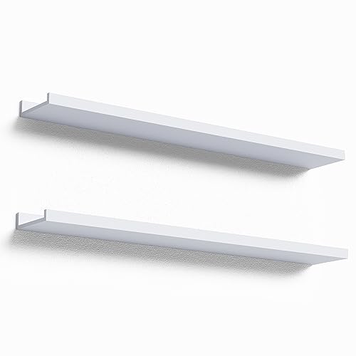 Boswillon 36 Inches Long Floating Shelves Wall Mounted,2 Set Modern White Shelf for Bedroom,Nursery Book with Lip,Picture Ledge Decor Living Room Bathroom Kitchen-White,35.4 In - color: White, size: 35.4 In