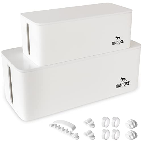 DMoose Cable Management Box - 2 Pack Medium & Large Cord Organizer for Desk & Floor - Cable Organizer Box for Child & Pet - Cable Box Hider for Tidy Office & Home, Power Strip Cover (White, Pack of 2) - color: Pack of 2 - White