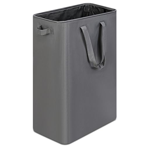 efluky Slim Laundry Basket, Narrow Laundry Hamper with Handles, Collapsible Dirty Clothes Hamper, Tall Laundry Bin for Laundry Room, Dorm and Bedroom, 19.8 Gallon (75L) Grey - color: Grey, size: 75L without Lid