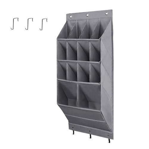 Over the Door Shoe Organizer, 14 Pockets Hanging Shoe Storage Rack with Large Deep Pockets, Oxford 600D Fabric Grey Shoe Storage Rack with 6 hook for Shoes, Slipper,Home Accessories etc - color: Grey, size: 14-Grids