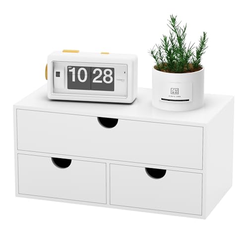 Bamboo Desk Organizer with Drawers Desktop Storage Drawers for Bills Office Supplies Kitchen Utensils Organizing Tool for Home Classroom Organization No Assembly (White) - color: White