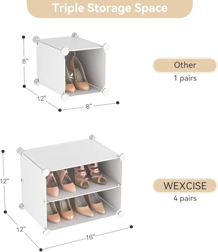 Portable Shoe Rack Organizer with Door, 64 Pairs Shoe Storage Cabinet Easy Assembly, Plastic Adjustable Shoe Storage Organizer Stackable Detachable Free Standing DIY Expandable 8 Tier White - color: White, size: 64" Wide-64 Pairs