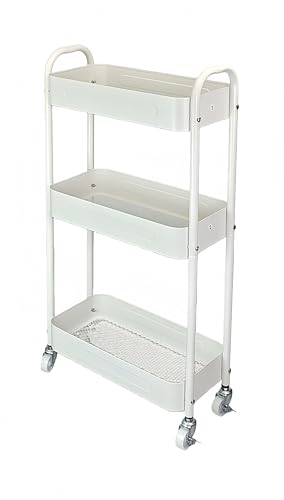 3 Tier Narrow Rolling Storage Cart for Laundry Room Bathroom Kitchen, 7.1'' Slim Utility Cart with Wheels and Lockable Casters Standing Shelf for Small Space & Between Washer and Dryer, White - color: White, size: 3 tier
