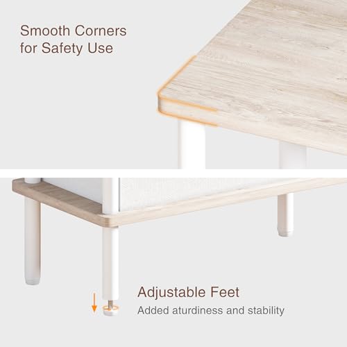 Narrow Side Table with Fabric Basket, End Table for Small Spaces, Slim Nightstand with 3-Tier Storage Shelf, Sofa Beside Table, for Living Room, Bed Room, Natrual Oak - color: Natrual Oak